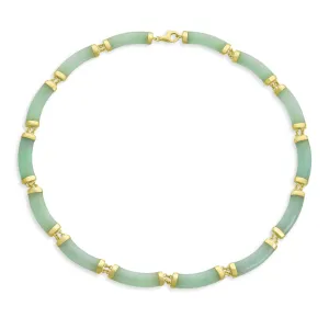 Asian Style Pendant Necklace Black Onyx & Green Jade 14K Gold Plated 16 Inch
