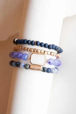Avery Violet Bracelet Stack | Cobalt Gold Violet Beaded Layering Bracelet