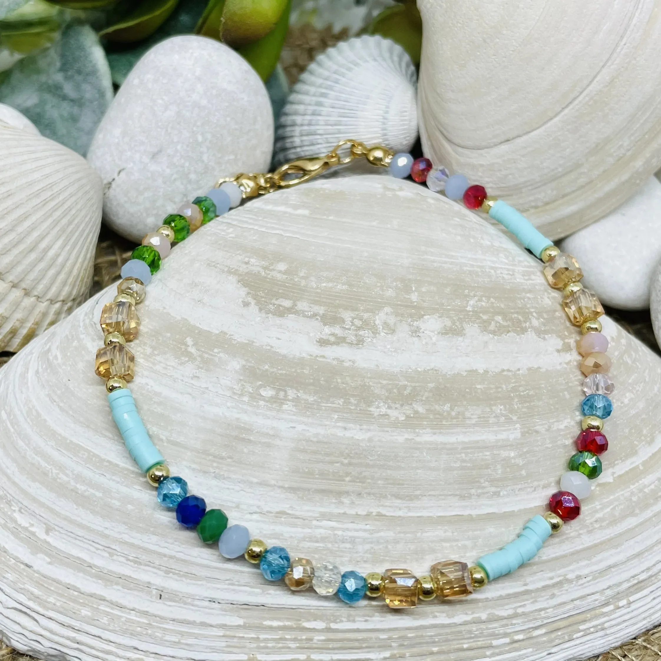 Beaded Anklet with Rainbow Beads