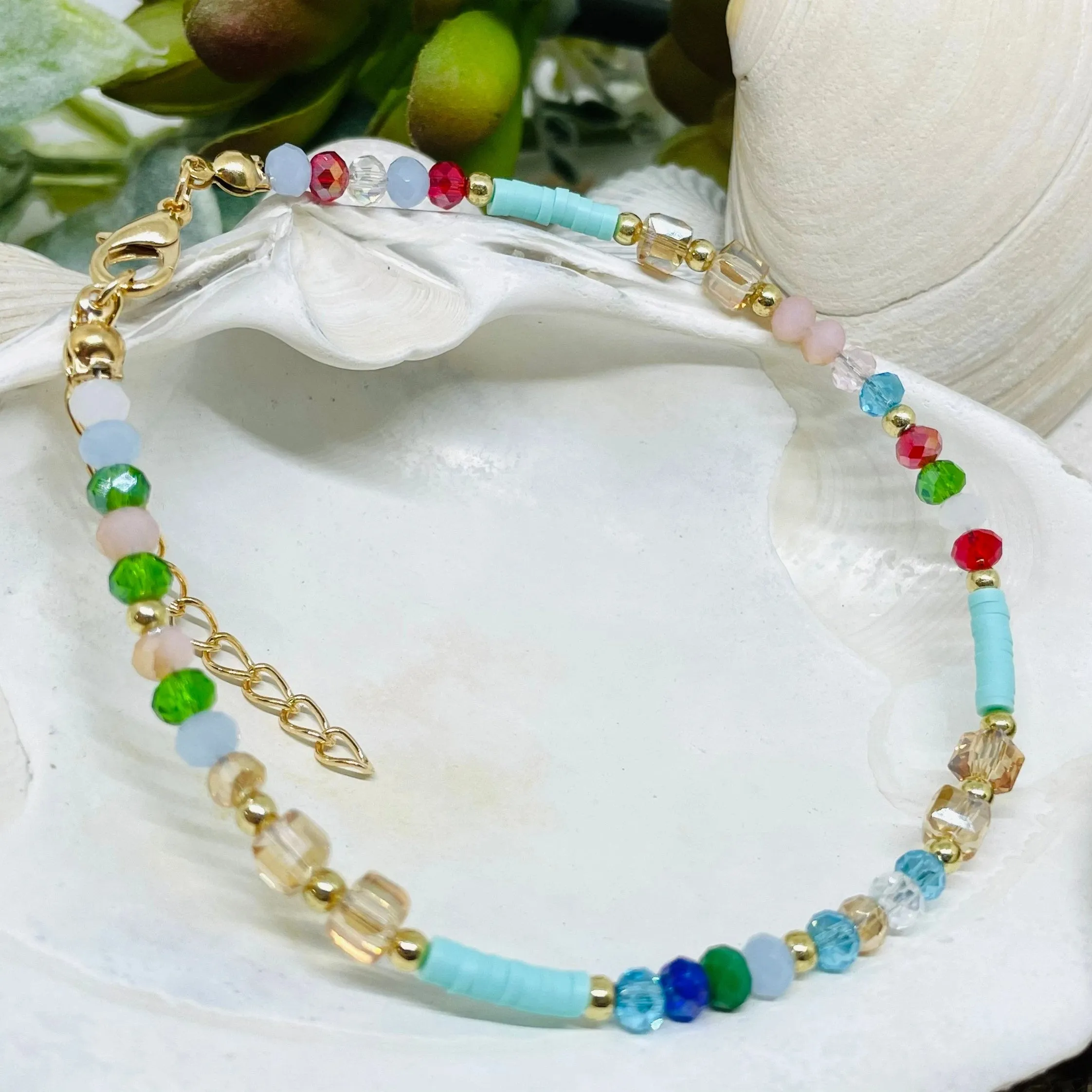 Beaded Anklet with Rainbow Beads