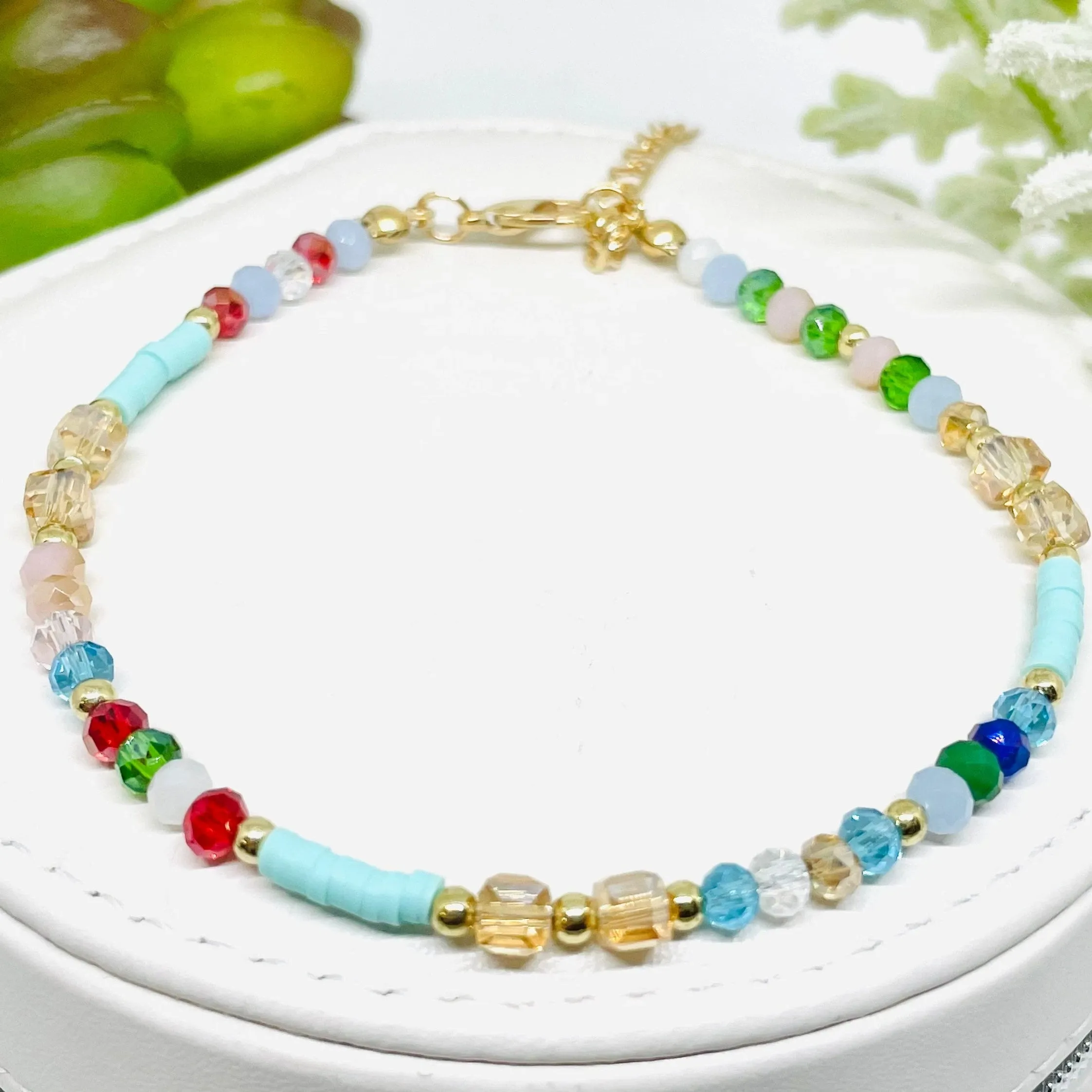 Beaded Anklet with Rainbow Beads