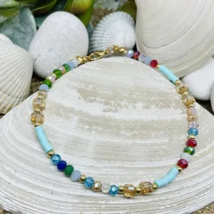 Beaded Anklet with Rainbow Beads