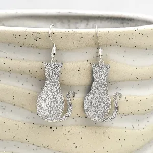 BESHEEK Filigree Embossed Kitty Cat Dangle Earrings | Hypoallergenic Boho Kitchsy Artistic Animal Cute Style Fashion Earrings
