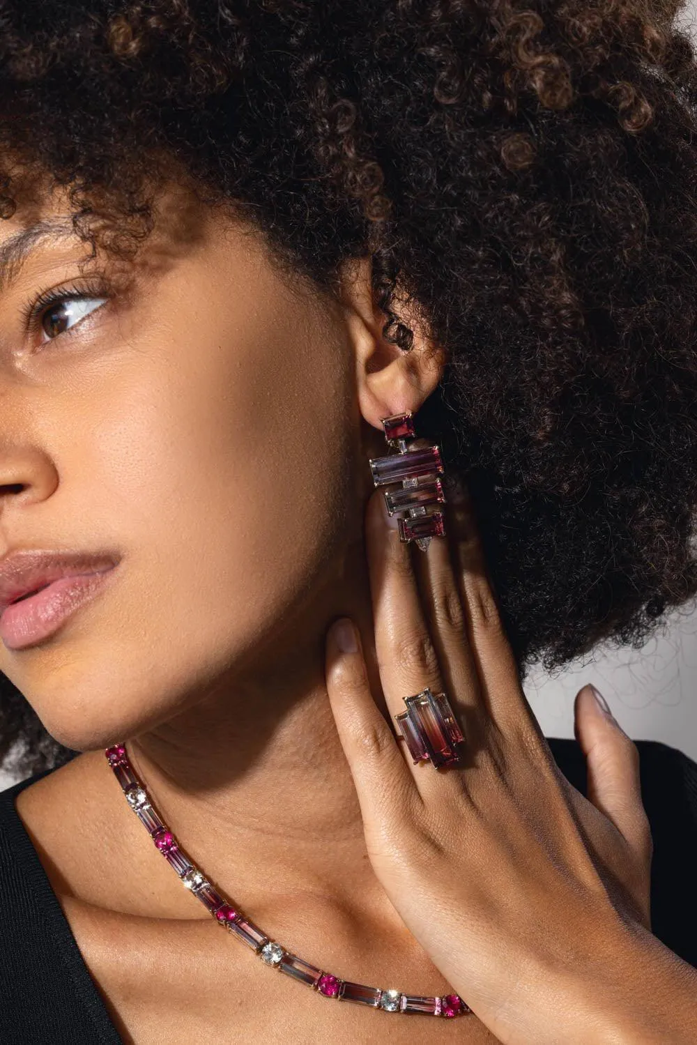Bicolor Rubellite Diamond Earrings