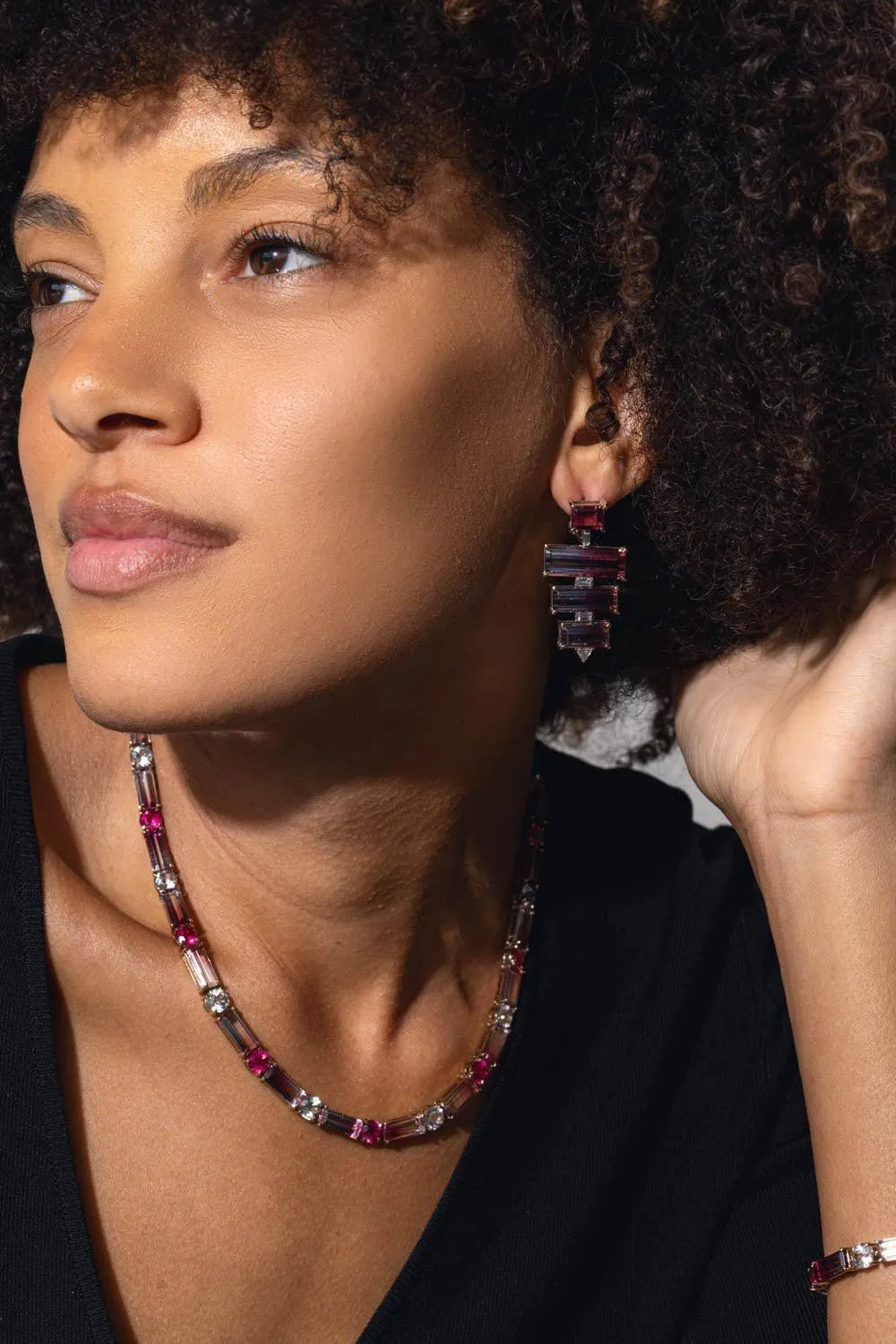 Bicolor Rubellite Diamond Earrings