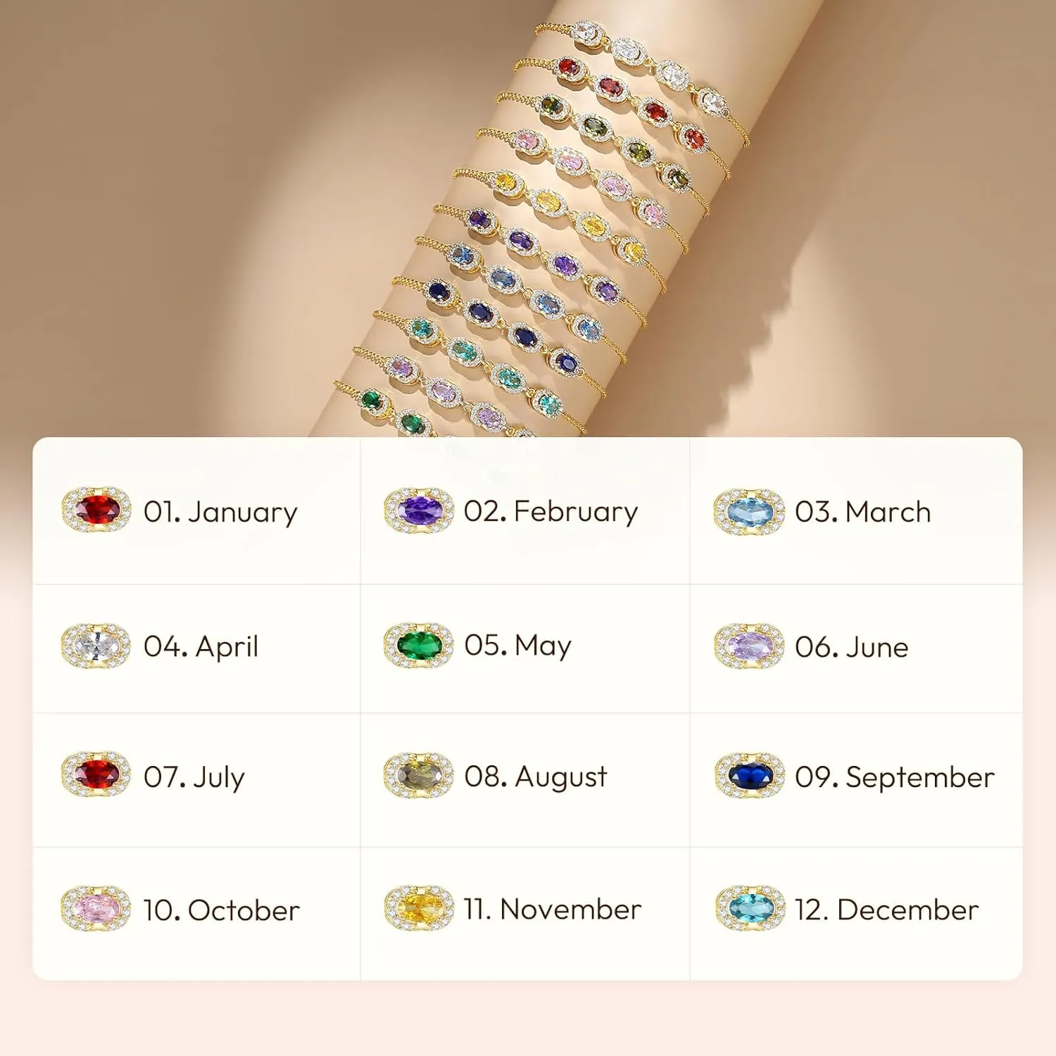 Birthstone Bracelets for Women, Gold Trendy Dainty Link Bracelet Jewelry Birthday Christmas Day Gifts for Women Girlfriend Friend Her Mom Wife