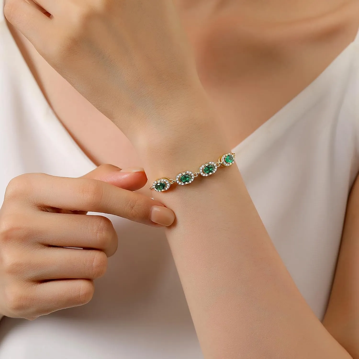 Birthstone Bracelets for Women, Gold Trendy Dainty Link Bracelet Jewelry Birthday Christmas Day Gifts for Women Girlfriend Friend Her Mom Wife