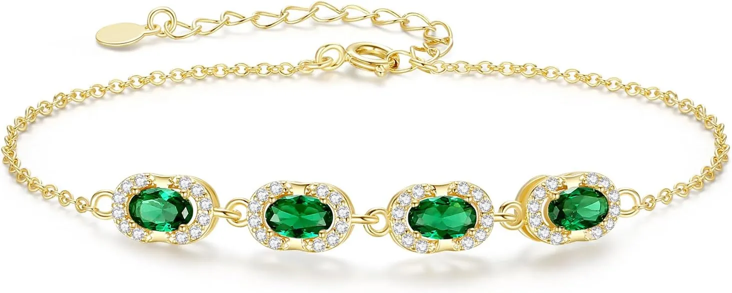 Birthstone Bracelets for Women, Gold Trendy Dainty Link Bracelet Jewelry Birthday Christmas Day Gifts for Women Girlfriend Friend Her Mom Wife