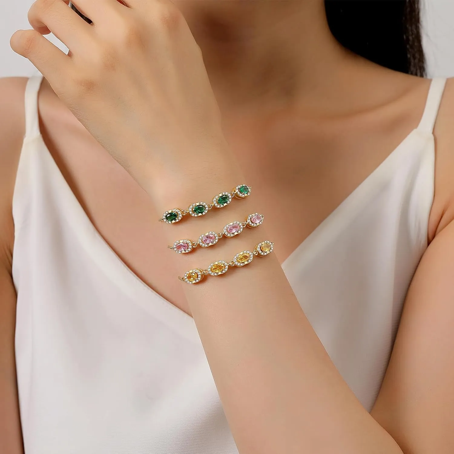 Birthstone Bracelets for Women, Gold Trendy Dainty Link Bracelet Jewelry Birthday Christmas Day Gifts for Women Girlfriend Friend Her Mom Wife