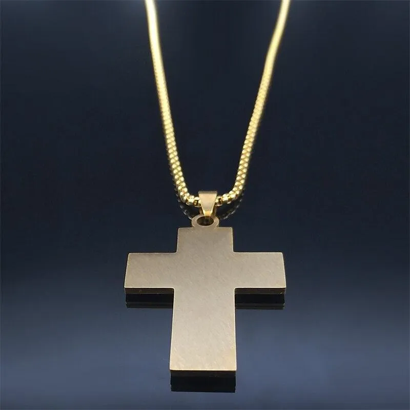 Black AAA CZ Crystal Stainless Steel Jesus Cross Pendant Necklaces - Gold Colour Chain Christian Necklace