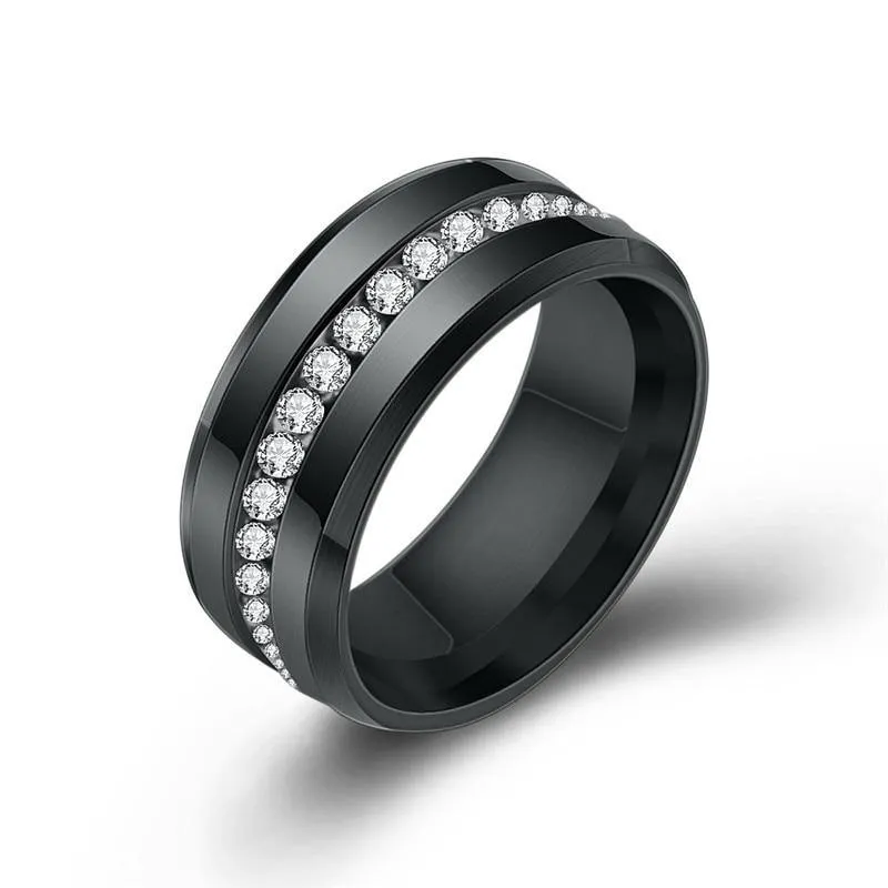Black and Silver Color Cubic Zirconia Crystals Titanium Steel Rings For Women