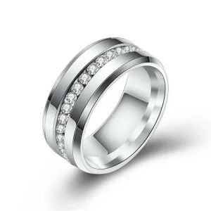 Black and Silver Color Cubic Zirconia Crystals Titanium Steel Rings For Women