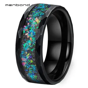 Black Opal Ring Men Women Tungsten Wedding Band Face Ring With Galaxy