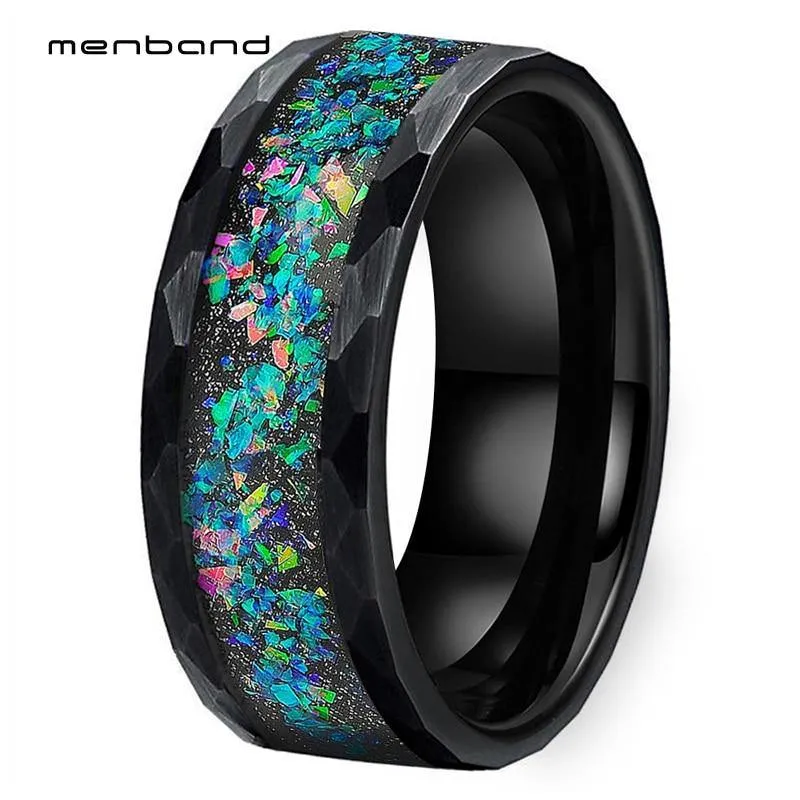 Black Opal Ring Men Women Tungsten Wedding Band Face Ring With Galaxy