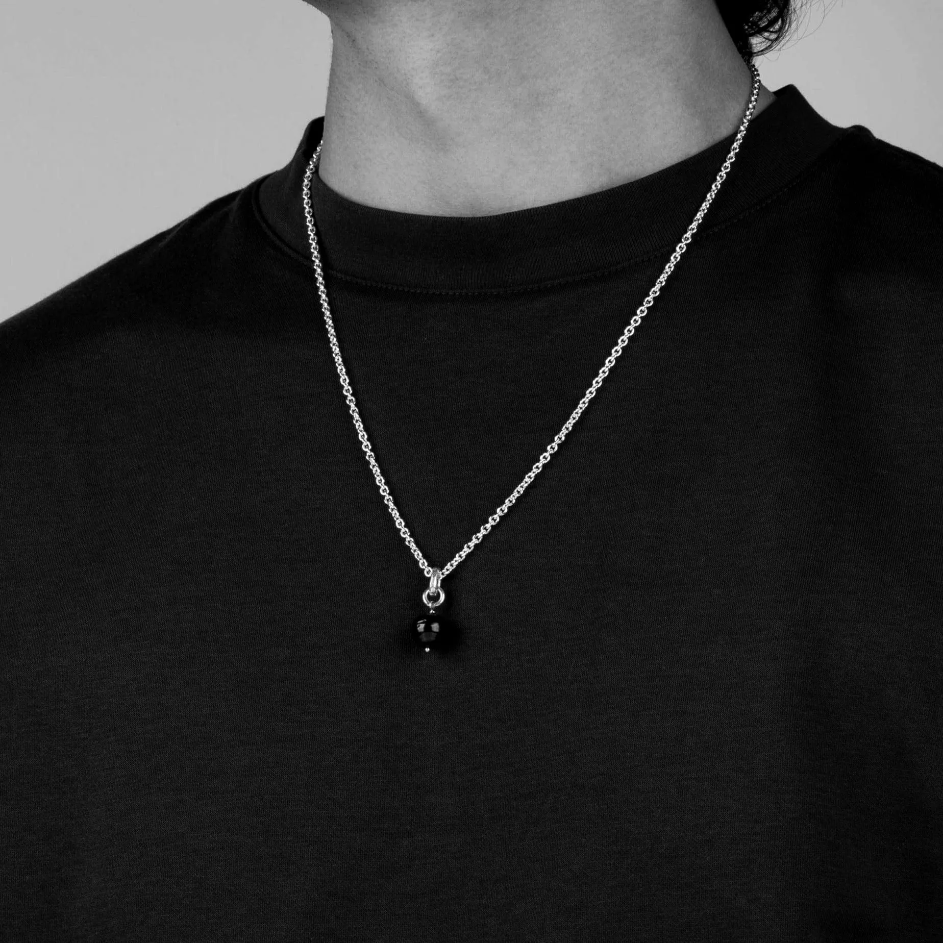 Black Pearl Pendant Necklace In Sterling Silver, 26mm