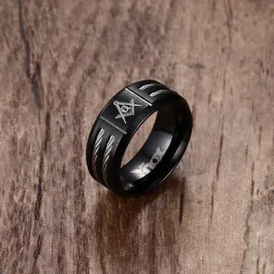 Black Stainless Steel With Wire Vintage Masonic Rings for Men