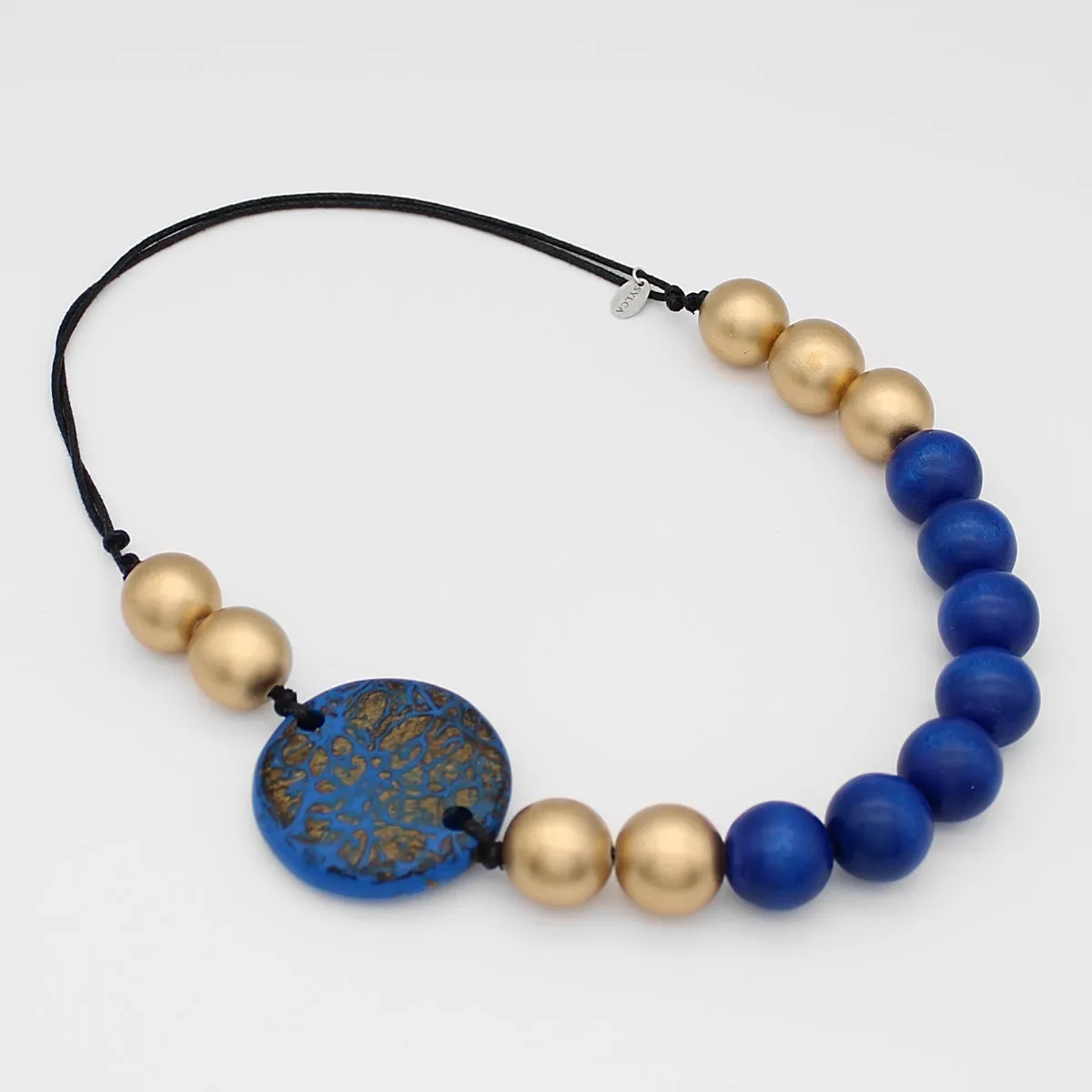 Blue and Gold Marble Statement Necklace