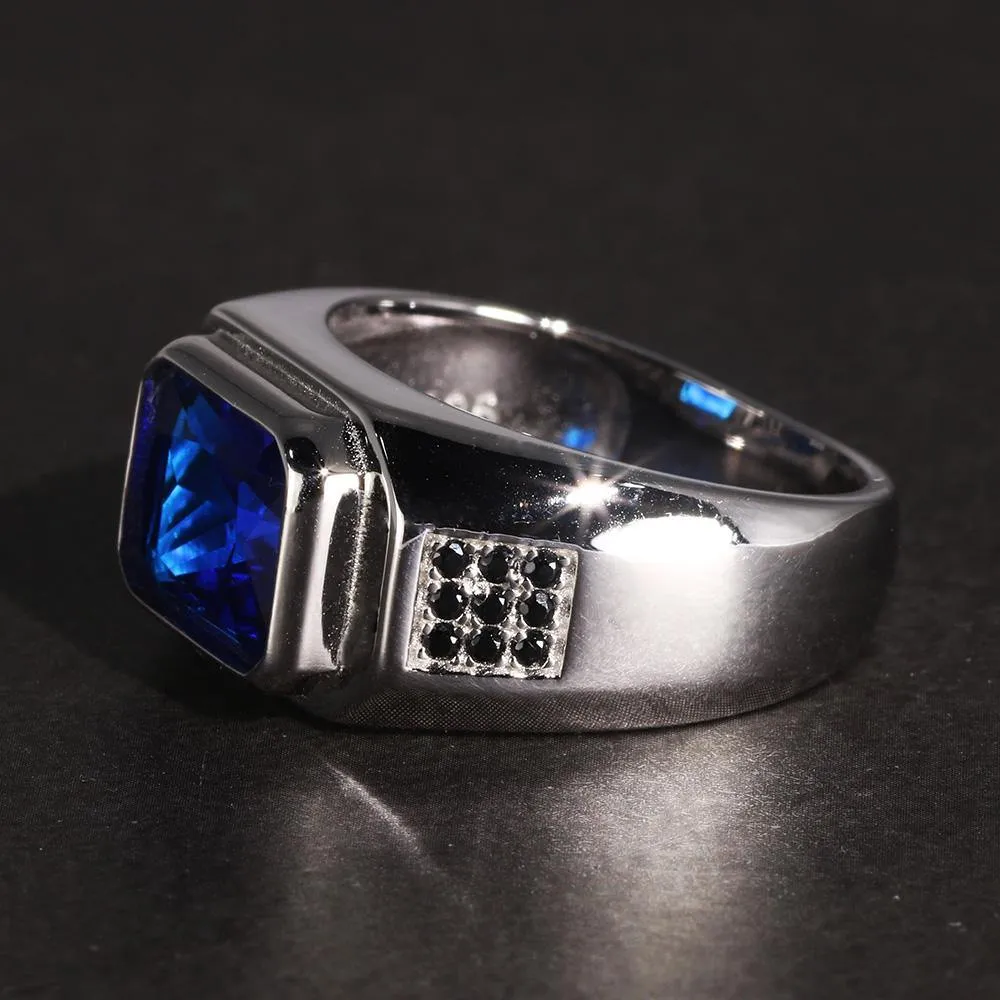 Blue Cubic Zirconia Stone Real Silver Retro Ring