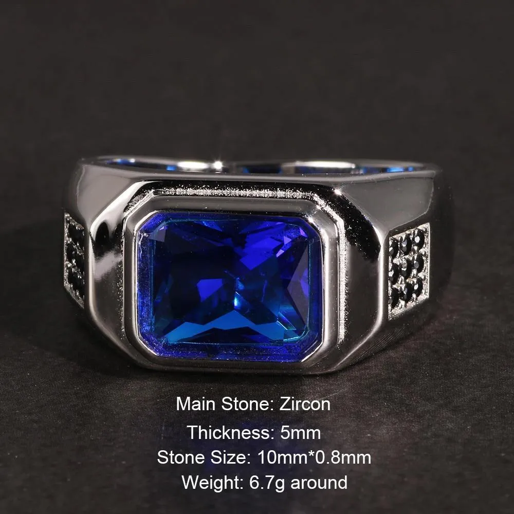 Blue Cubic Zirconia Stone Real Silver Retro Ring