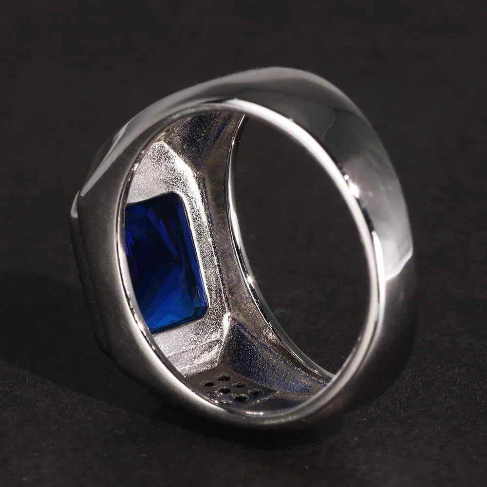 Blue Cubic Zirconia Stone Real Silver Retro Ring
