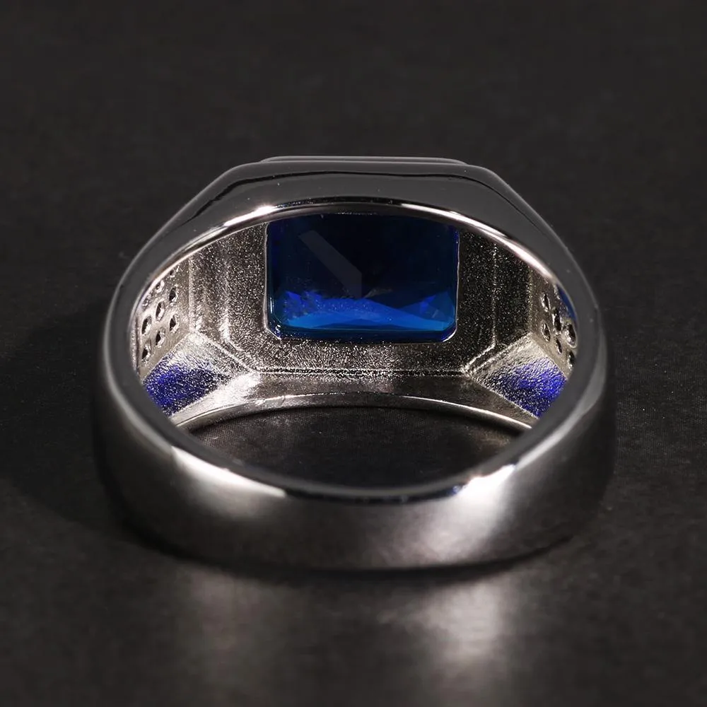 Blue Cubic Zirconia Stone Real Silver Retro Ring