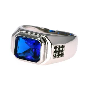 Blue Cubic Zirconia Stone Real Silver Retro Ring