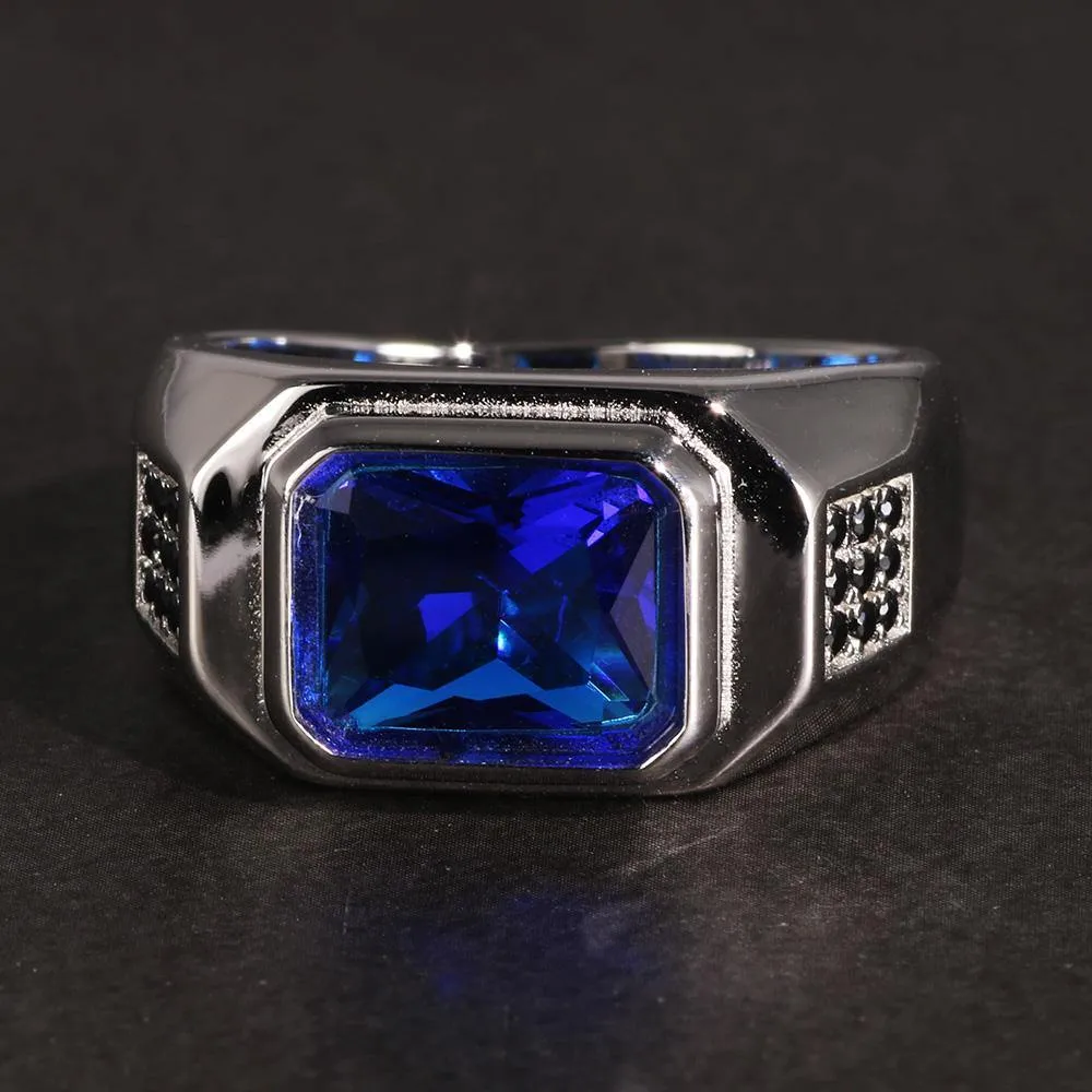 Blue Cubic Zirconia Stone Real Silver Retro Ring