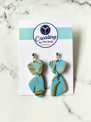 Blue Mokume Organic Shape Dangle Earrings