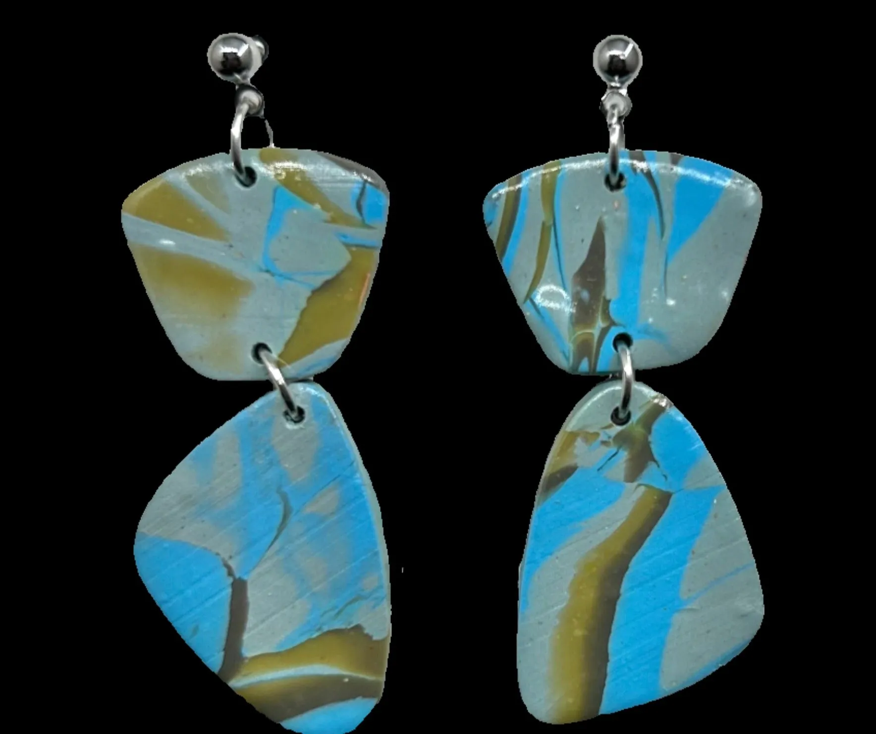 Blue Mokume Organic Shape Dangle Earrings