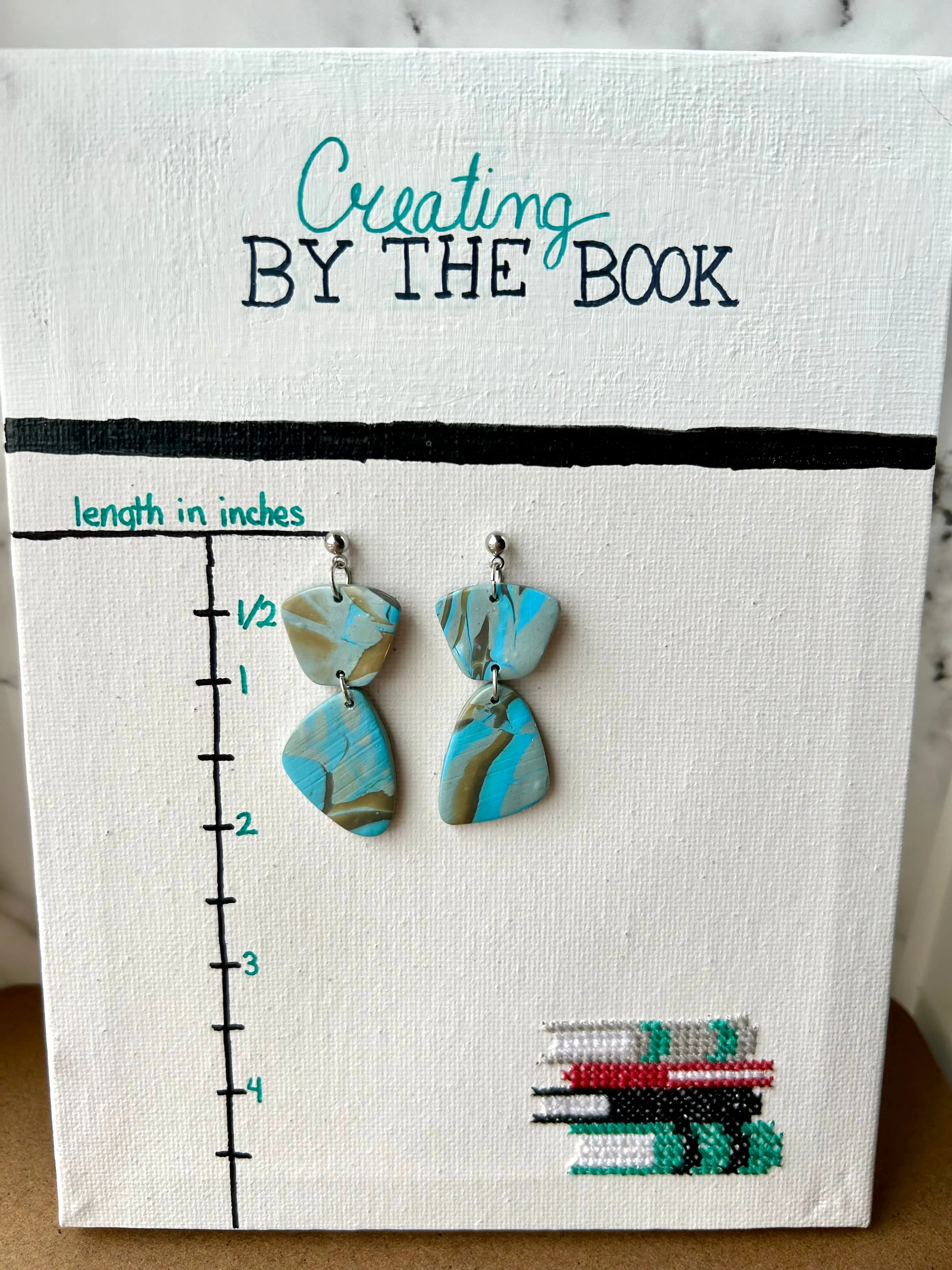 Blue Mokume Organic Shape Dangle Earrings
