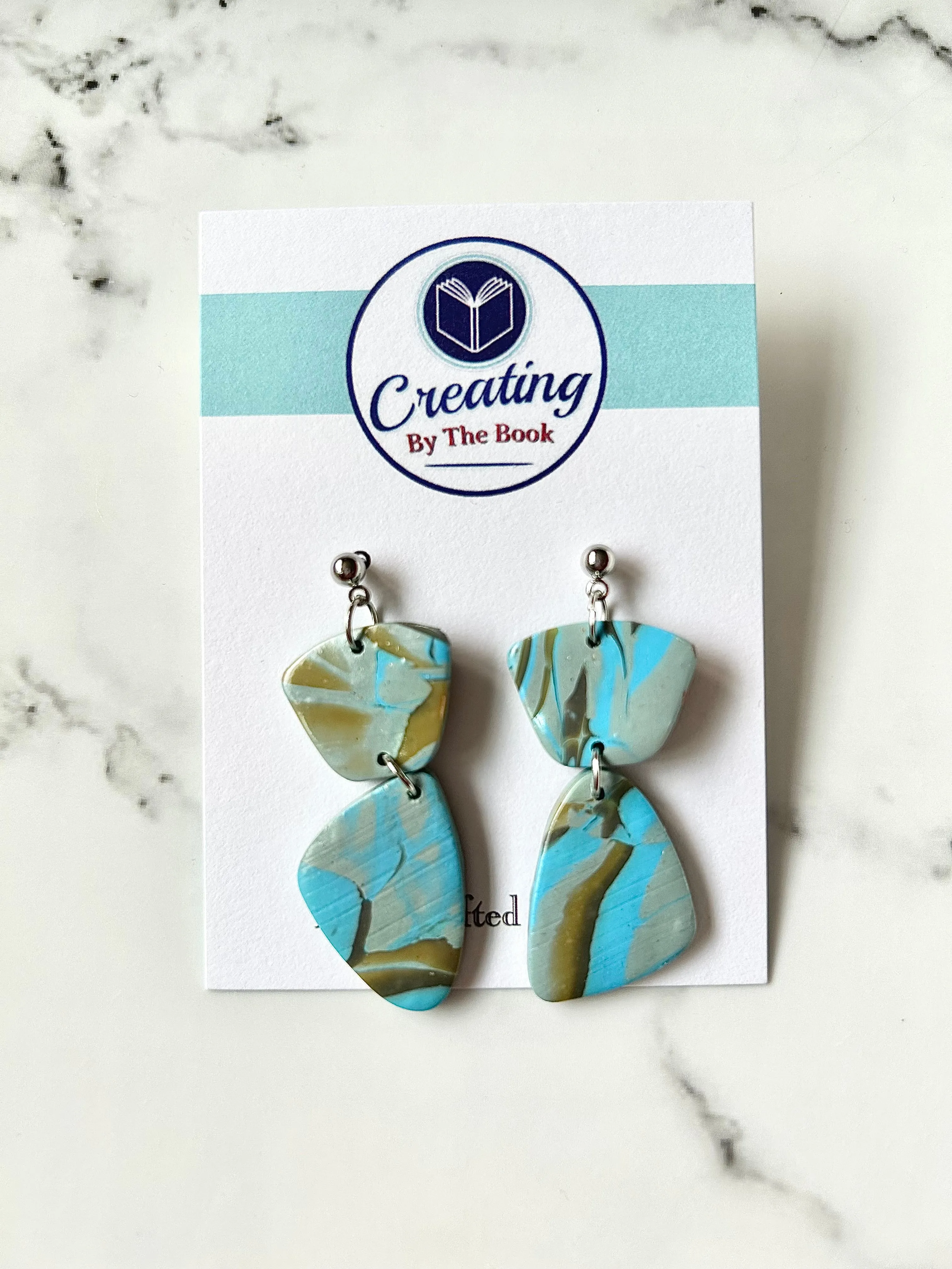 Blue Mokume Organic Shape Dangle Earrings