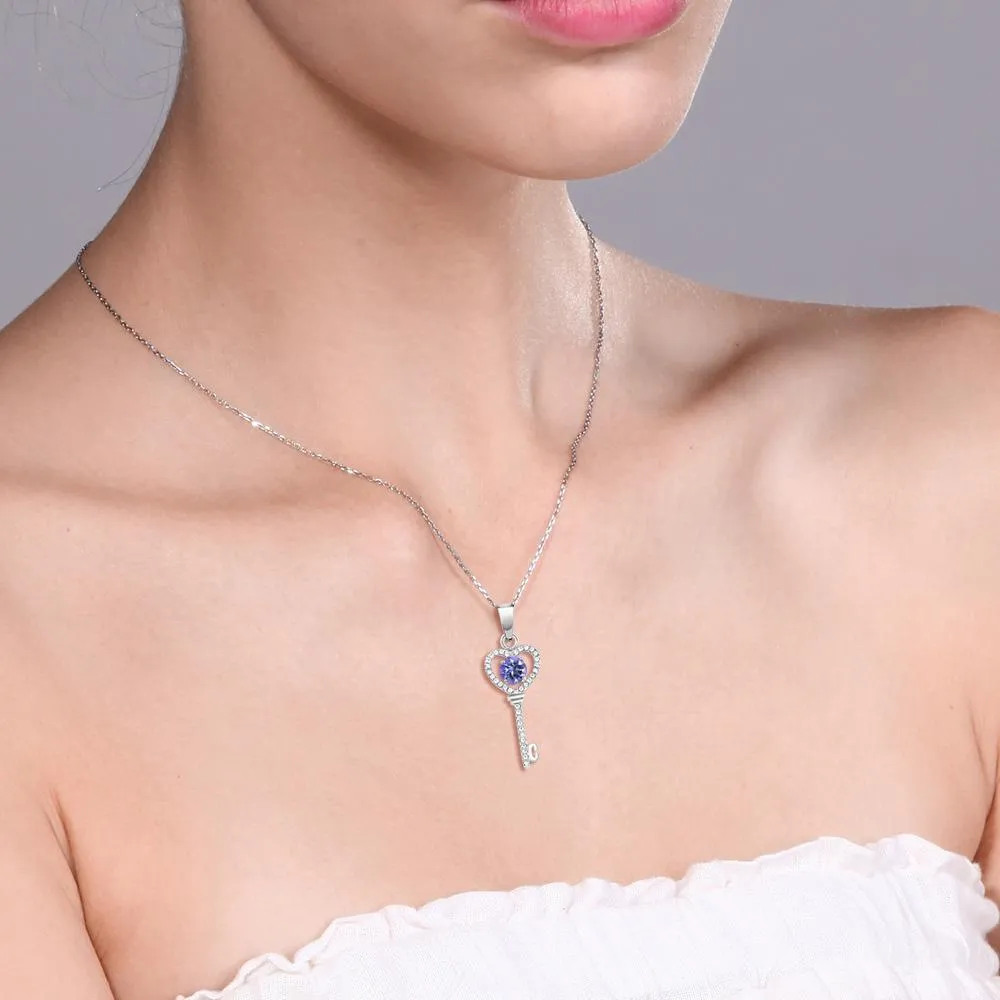 Blue Mystic Topaz Heart Key Pendant For Women