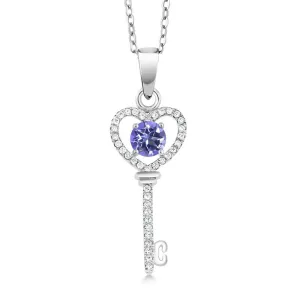 Blue Mystic Topaz Heart Key Pendant For Women