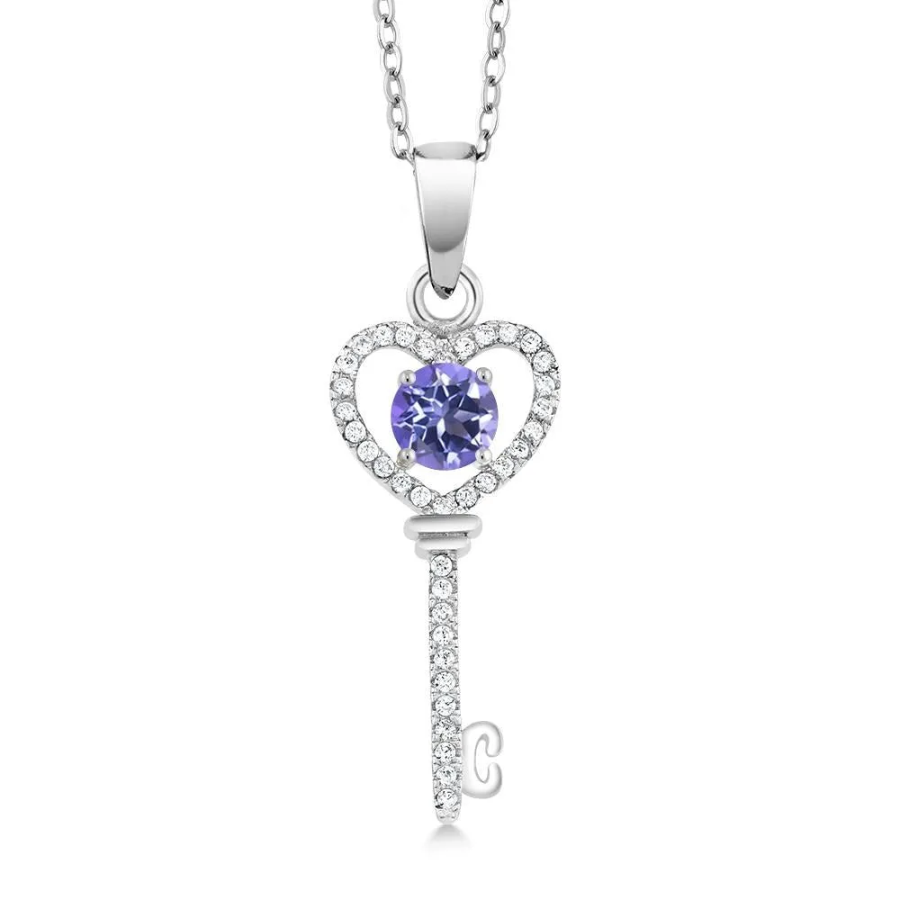 Blue Mystic Topaz Heart Key Pendant For Women