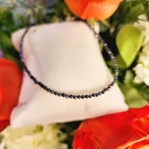 Blue Sapphire Micro Faceted Anklet .925 Silver for Peace of Mind, Self-Discipline and Truth