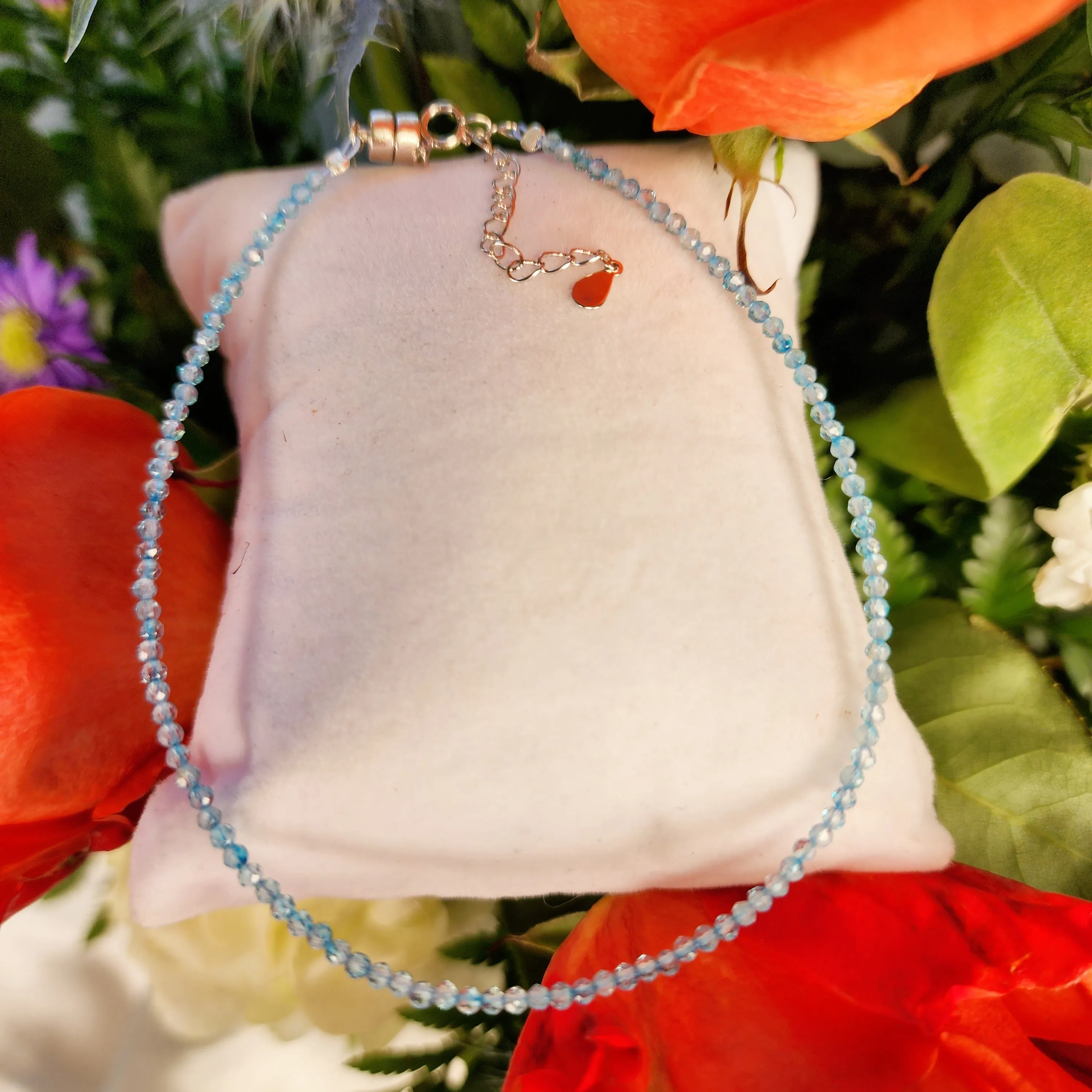 Blue Topaz Micro Faceted Anklet .925 Silver for Mental Clarity and Wisdom