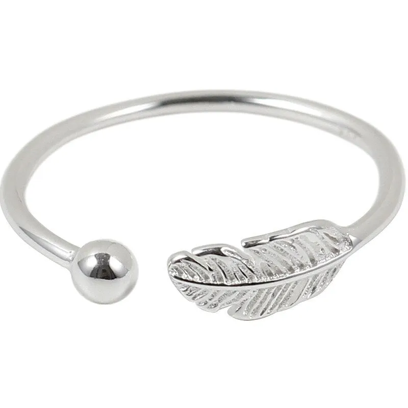 Bohemian Ethnic 925 Sterling Silver Feather Rings for Women Bridal