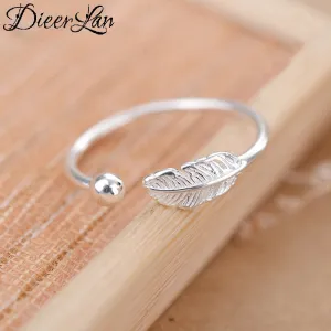 Bohemian Ethnic 925 Sterling Silver Feather Rings for Women Bridal