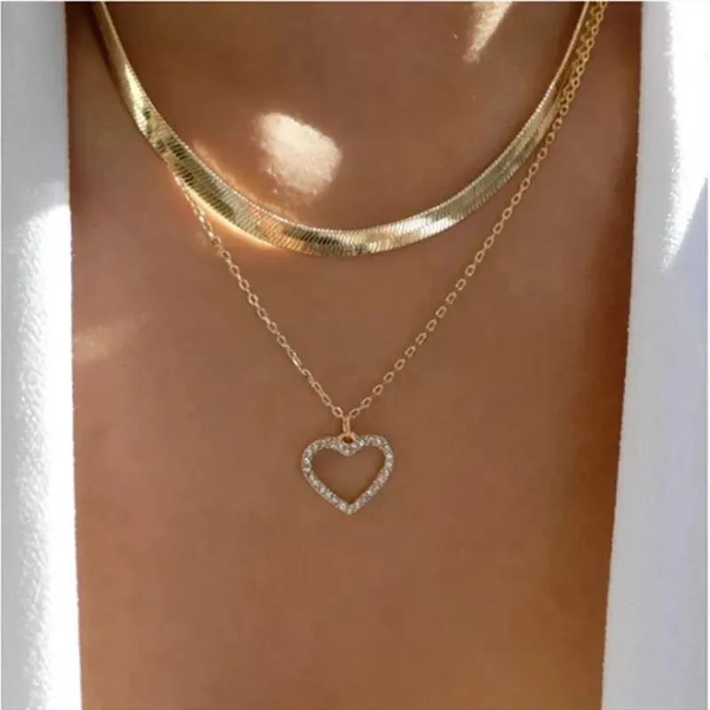 Bohemian Multilayer Crystal Butterfly Pendant Necklaces For Women Girls - Fashion Hollow Heart Choker Necklaces