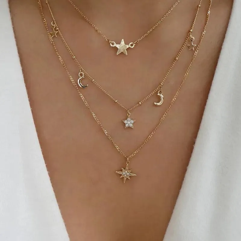 Bohemian Multilayer Crystal Butterfly Pendant Necklaces For Women Girls - Fashion Hollow Heart Choker Necklaces
