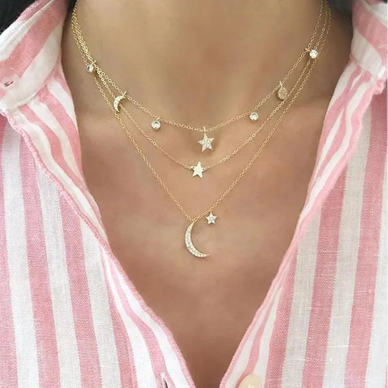 Bohemian Multilayer Crystal Butterfly Pendant Necklaces For Women Girls - Fashion Hollow Heart Choker Necklaces