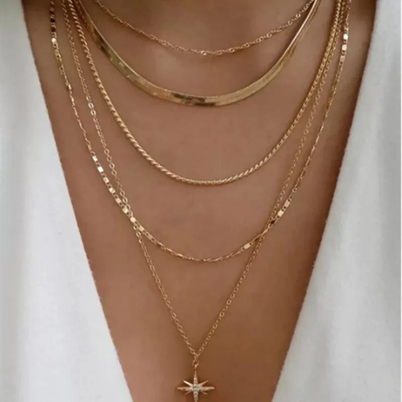 Bohemian Multilayer Crystal Butterfly Pendant Necklaces For Women Girls - Fashion Hollow Heart Choker Necklaces
