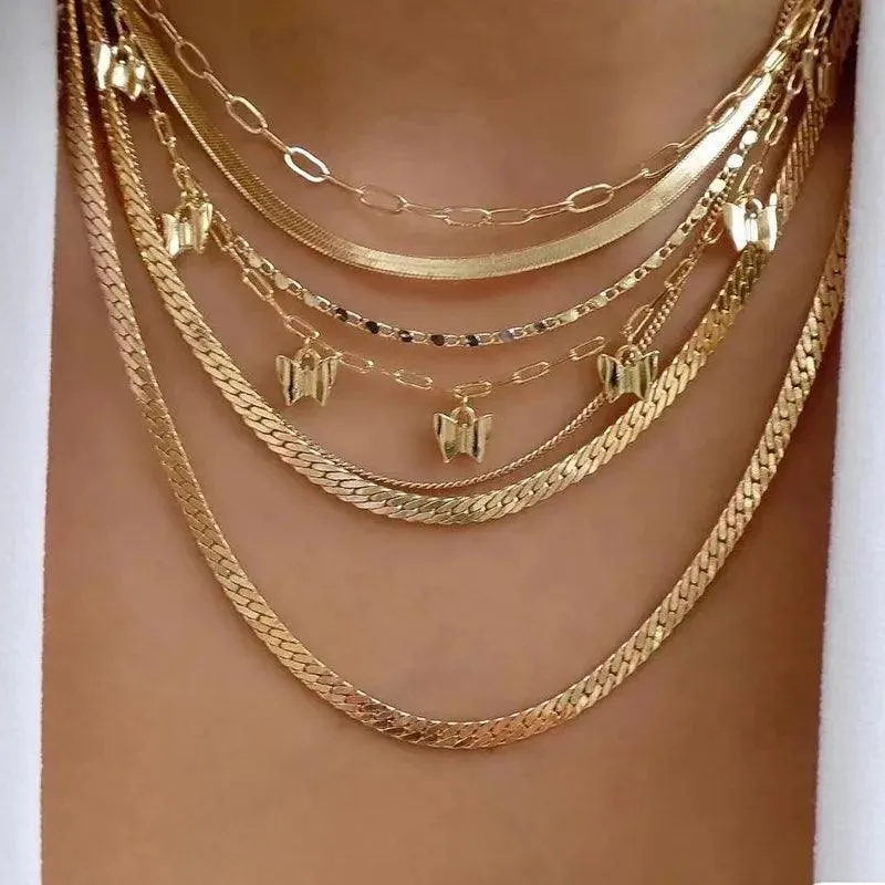Bohemian Multilayer Crystal Butterfly Pendant Necklaces For Women Girls - Fashion Hollow Heart Choker Necklaces
