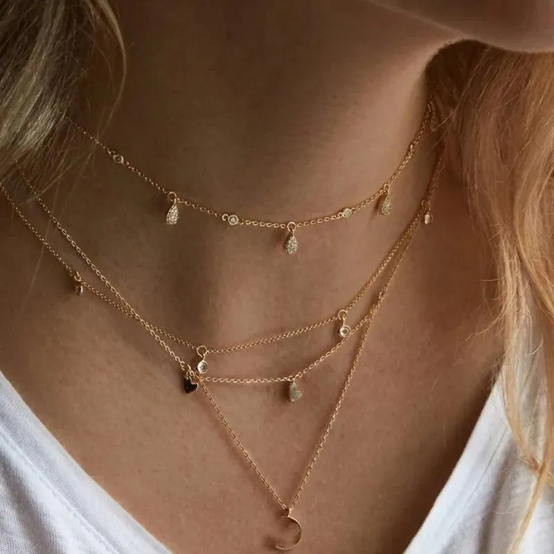 Bohemian Multilayer Crystal Butterfly Pendant Necklaces For Women Girls - Fashion Hollow Heart Choker Necklaces
