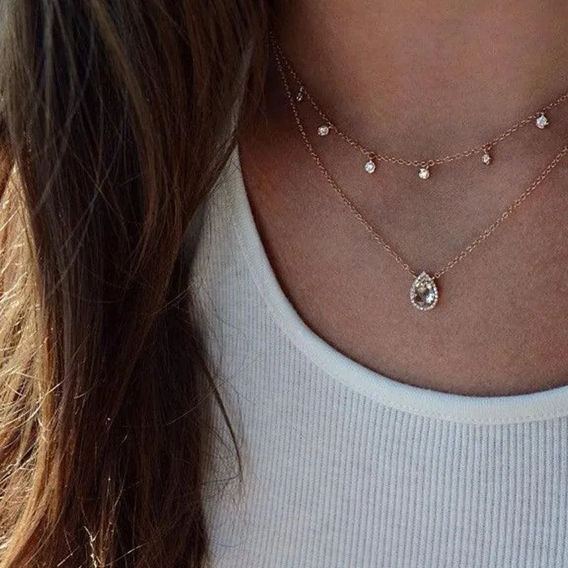 Bohemian Multilayer Crystal Butterfly Pendant Necklaces For Women Girls - Fashion Hollow Heart Choker Necklaces