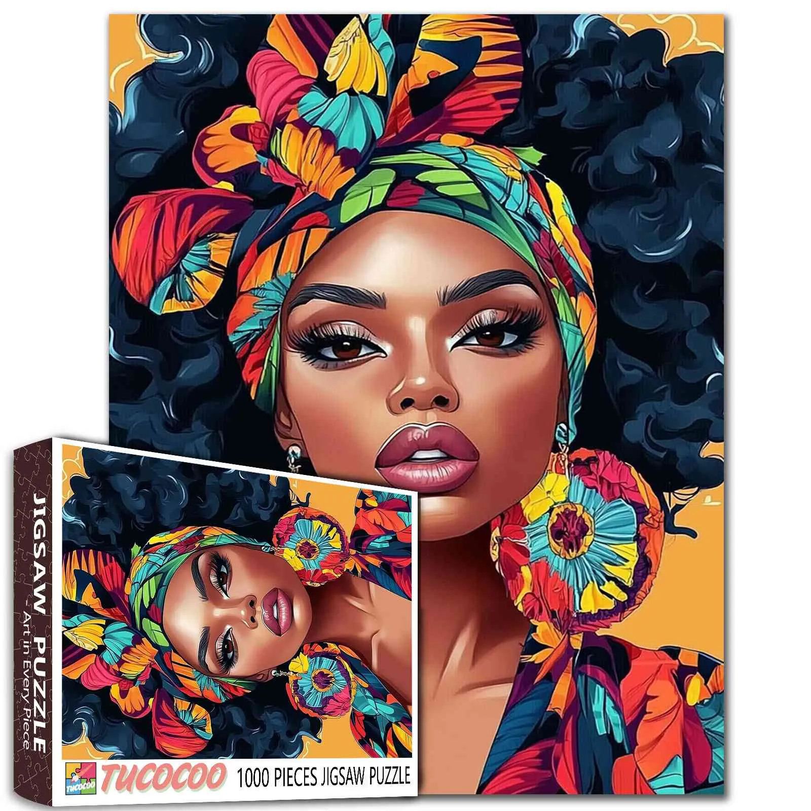 Bold Beauty in Vibrant Headwrap Jigsaw Puzzle