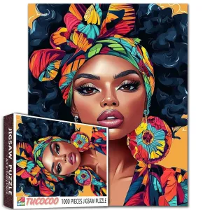 Bold Beauty in Vibrant Headwrap Jigsaw Puzzle