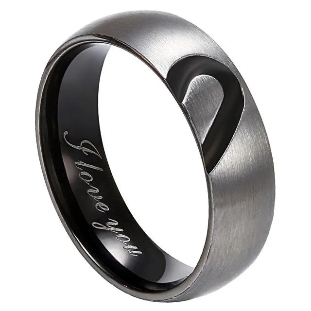 Boniskiss Heart Wedding Rings For Women Men Rhinestone Lovers Stainless Steel Rings For Engagement Party Jewelry Wedding Bands