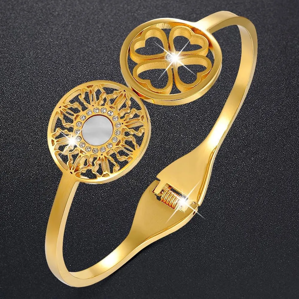 Boxed Artistic Floral Bangle & Star Sun Diamonelle Chandelier Set in Gold