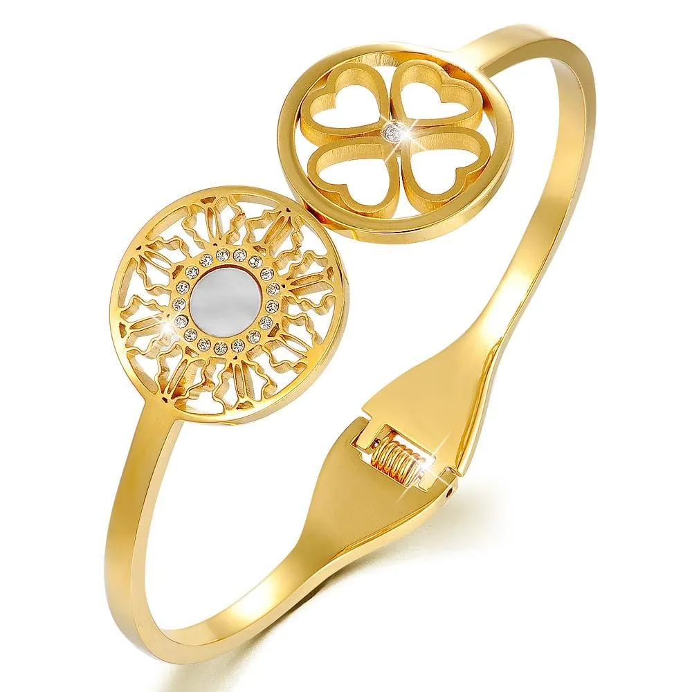 Boxed Artistic Floral Bangle & Star Sun Diamonelle Chandelier Set in Gold